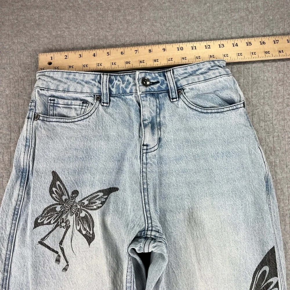 Hot Topic Skeleton Fairy Jeans Women 1/26x30 Light Blue Wide Leg Goth Fairycore